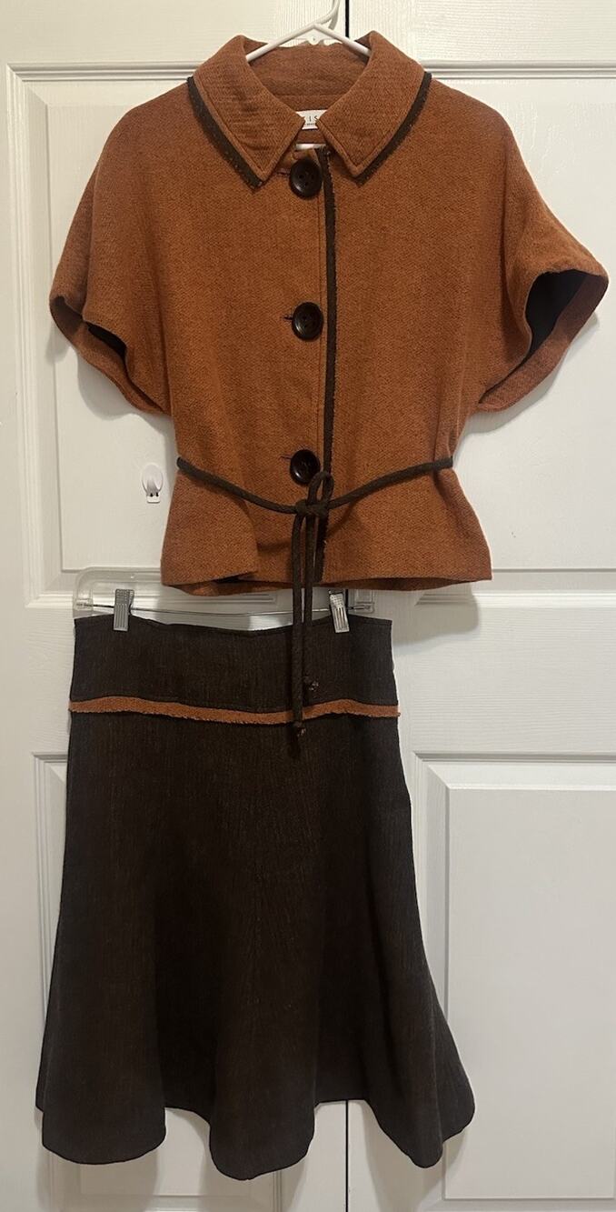 Iris Setlakwe Wool Skirt Suit Set Jacket Rust Brown Sz 4 6 S Quiet Luxury Retro